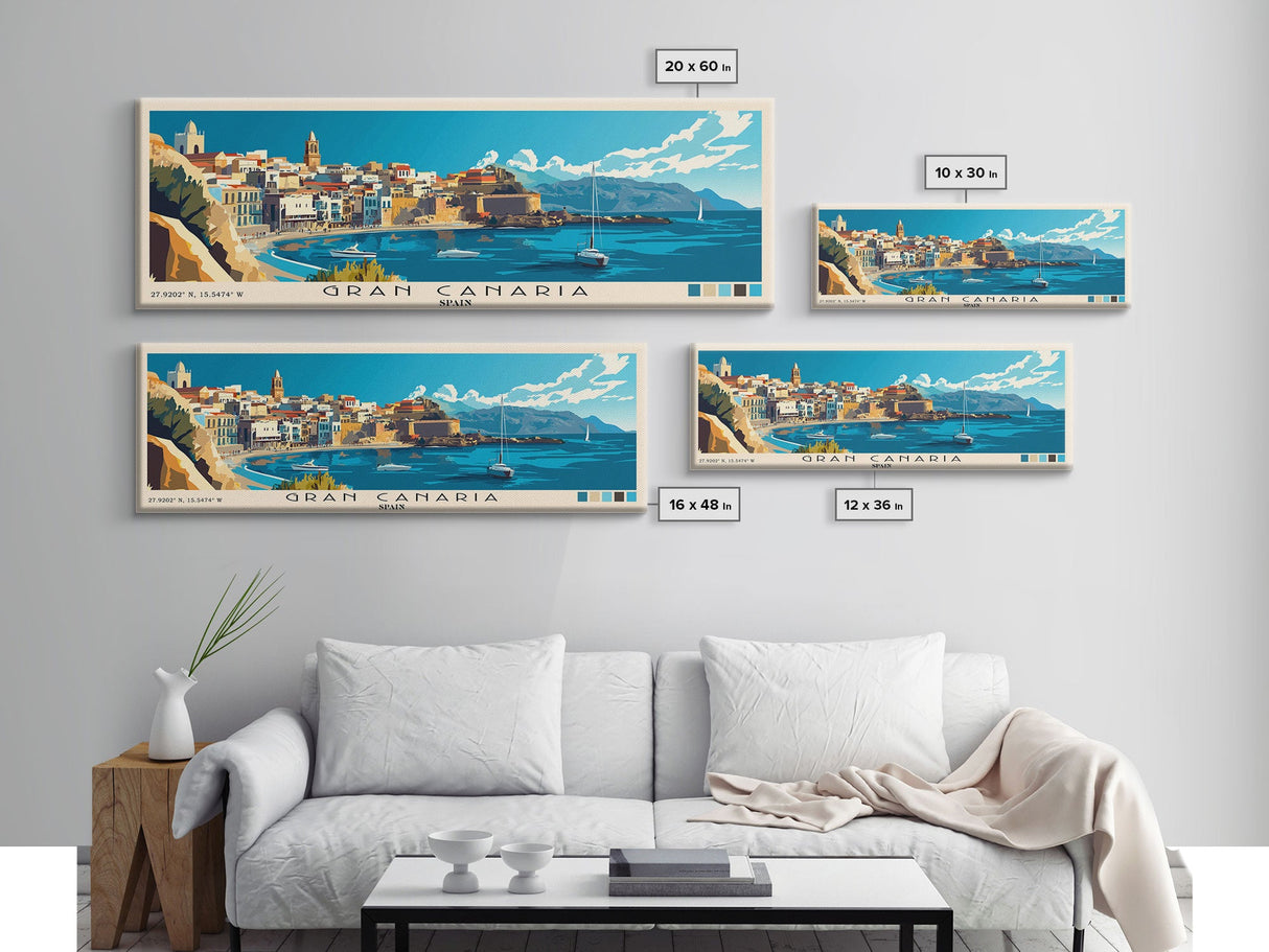 Gran Canaria, Spain Panoramic Print, Vacation Gift, Spain Wall Art, Beach Painting, Beach Decor, Beach Or Lakehouse Art