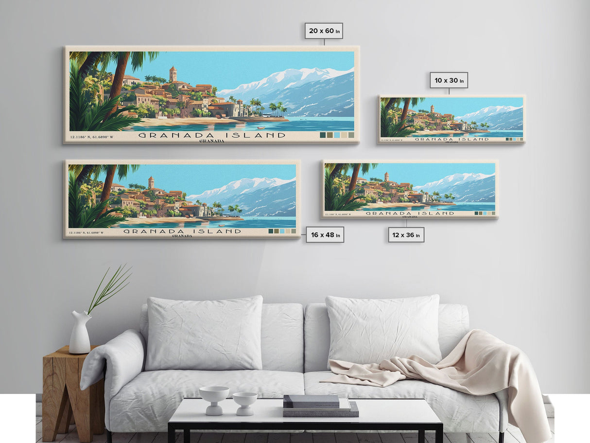 Granada Island, Granada Panoramic Beach Print, Vacation Gift, Granada Wall Art, Beach Painting, Beach Decor, Beach Painting