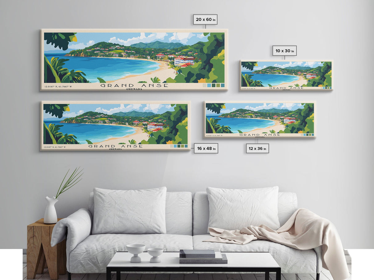 Grand Anse, Grenada Panoramic Print, Vacation Gift, Grenada Wall Art, Beach Painting, Beach Decor, Large Wall Art, Wood Frame Art