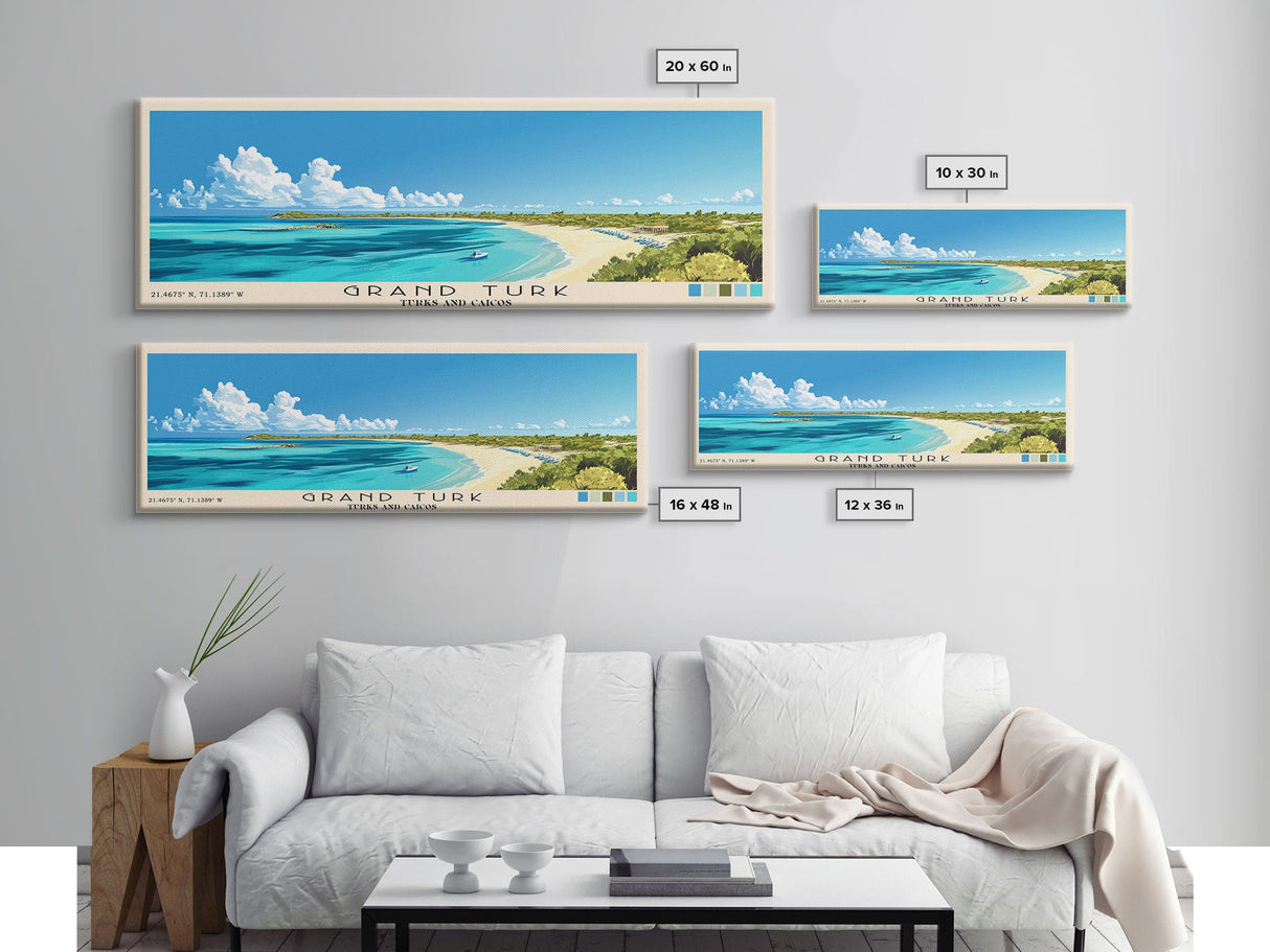 Grand Turk, Turks and Caicos Panoramic Print, Vacation Gift, Turks and Caicos Wall Art, Beach Painting, Beach Decor, Beach Or Lakehouse Art