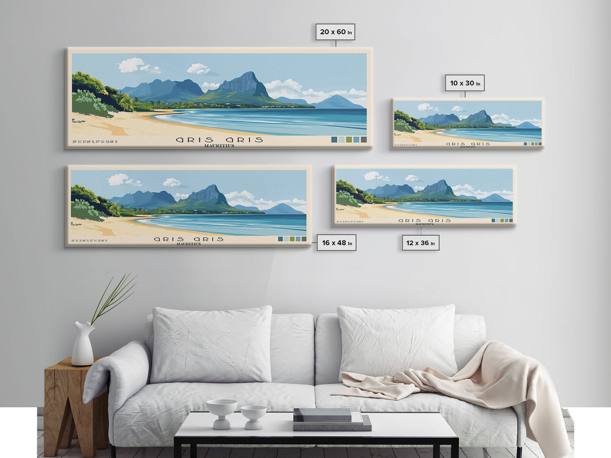 Gris Gris, Mauritius Panoramic Print, Vacation Gift, Mauritius Wall Art, Beach Painting, Beach Decor, Beach Or Lakehouse Art