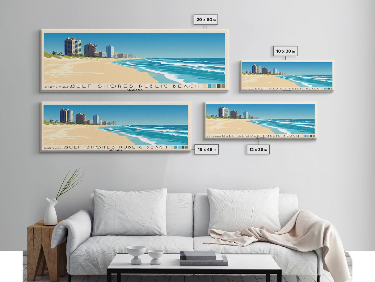 Gulf Shores Public Beach, Alabama Panoramic Beach Print, Vacation Gift, Alabama Wall Art, Beach Painting, Beach Decor, Beach Painting