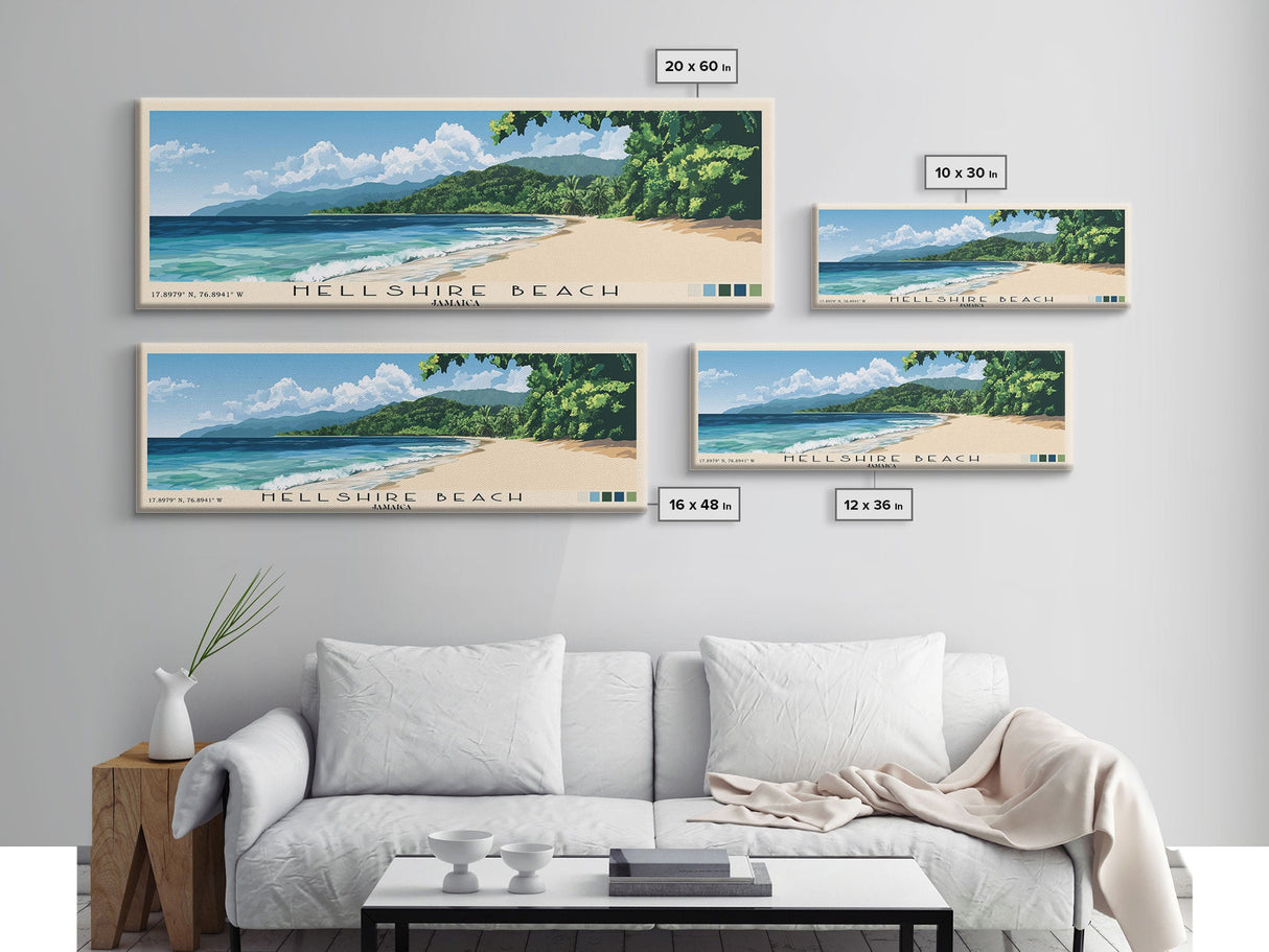 Hellshire Beach, Jamaica Panoramic Beach Print, Vacation Gift, Jamaica Wall Art, Framed Canvas Print, Framed Beach Painting