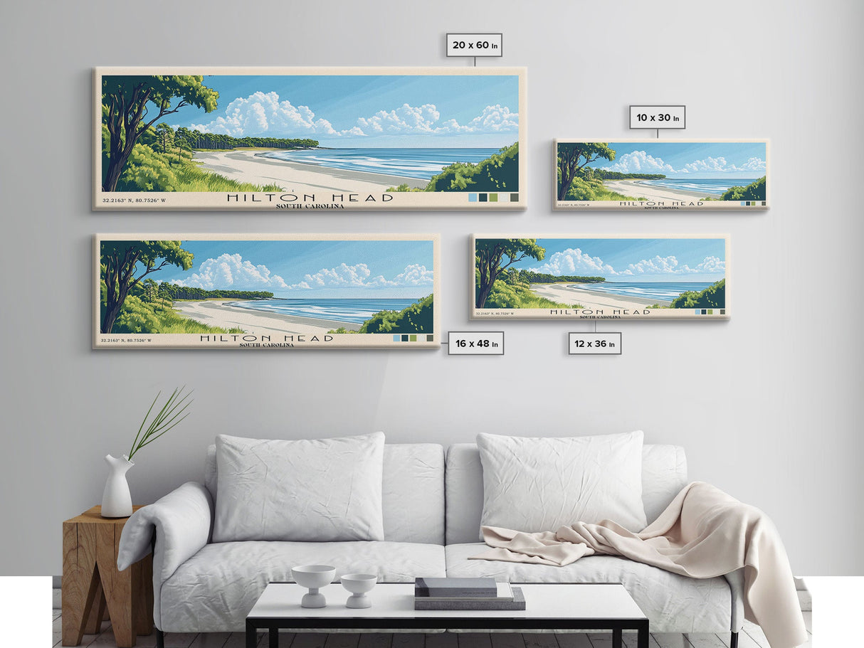 Hilton Head, South Carolina Panoramic Beach Print, Vacation Gift, South Carolina Wall Art, Framed Canvas Print, Framed Beach Painting