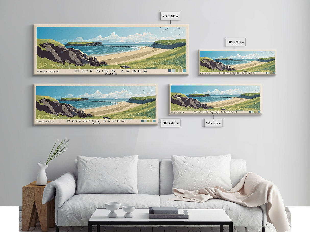 Hofsós Beach, Iceland Panoramic Print, Vacation Gift, Iceland Wall Art, Beach Painting, Beach Decor, Large Wall Art, Wood Frame Art