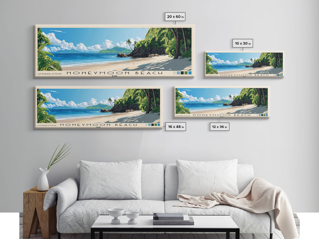 Honeymoon Beach, Fiji Panoramic Beach Print, Vacation Gift, Fiji Wall Art, Beach Painting, Beach Decor, Beach Painting