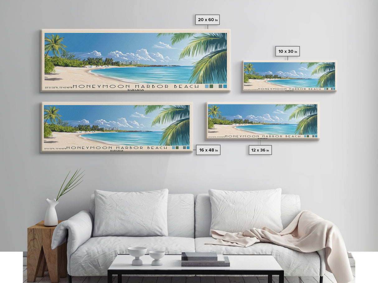 Honeymoon Harbor Beach, Bahamas Panoramic Beach Print, Vacation Gift, Bahamas Wall Art, Framed Canvas Print, Framed Beach Painting