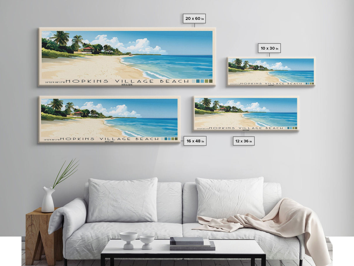 Hopkins Village Beach, Belize Panoramic Print, Vacation Gift, Belize Wall Art, Beach Painting, Beach Decor, Large Wall Art, Wood Frame Art