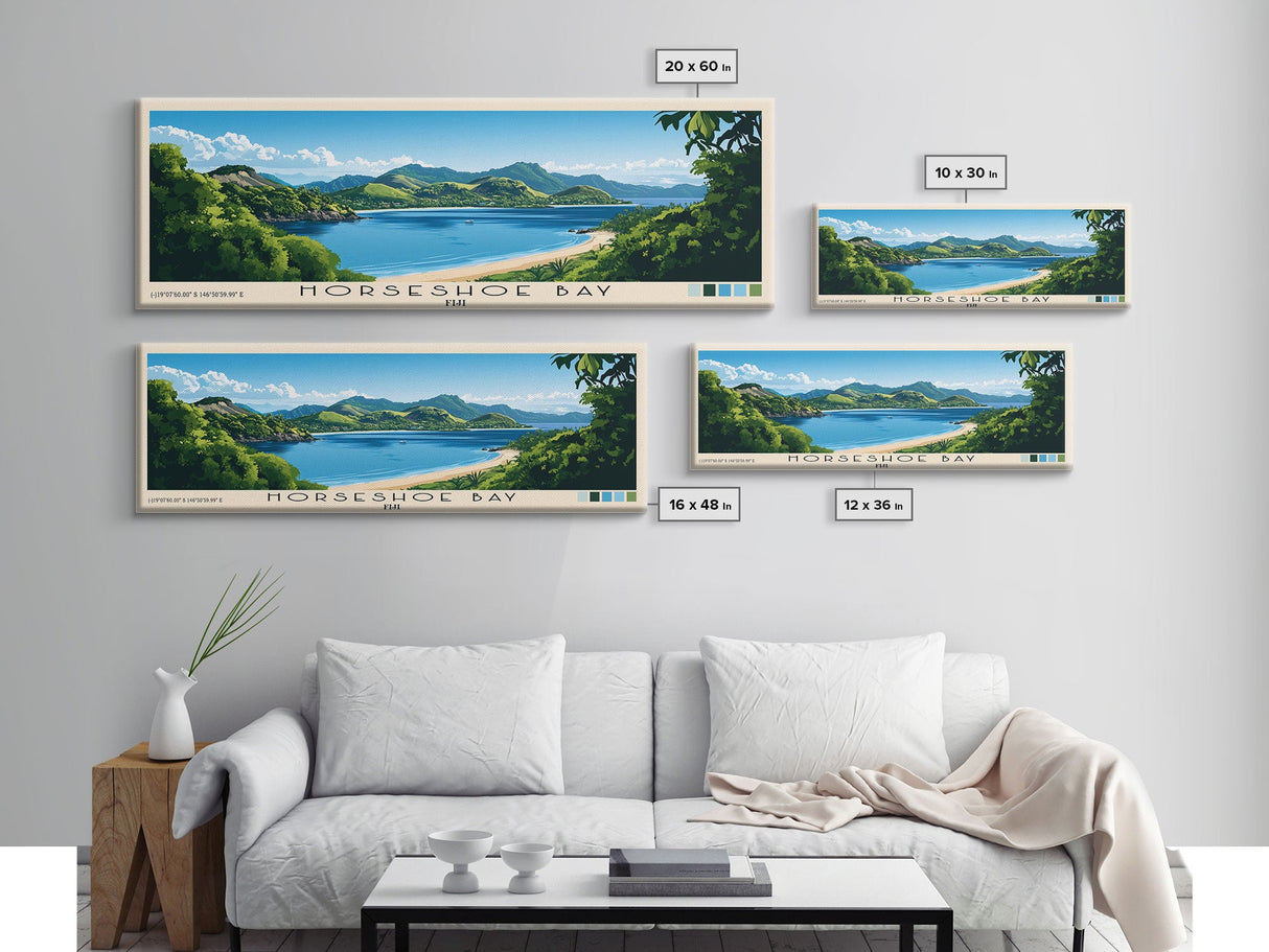 Horseshoe Bay, Fiji Panoramic Beach Print, Vacation Gift, Fiji Wall Art, Framed Canvas Print, Framed Beach Painting