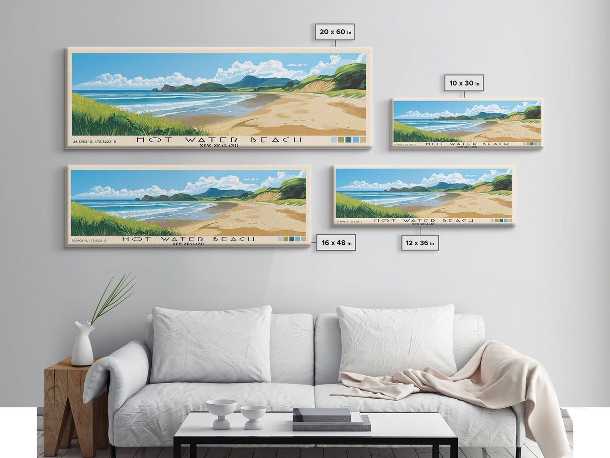 Hot Water Beach, New Zealand Panoramic Print, Vacation Gift, New Zealand Wall Art, Beach Painting, Beach Decor, Beach Or Lakehouse Art