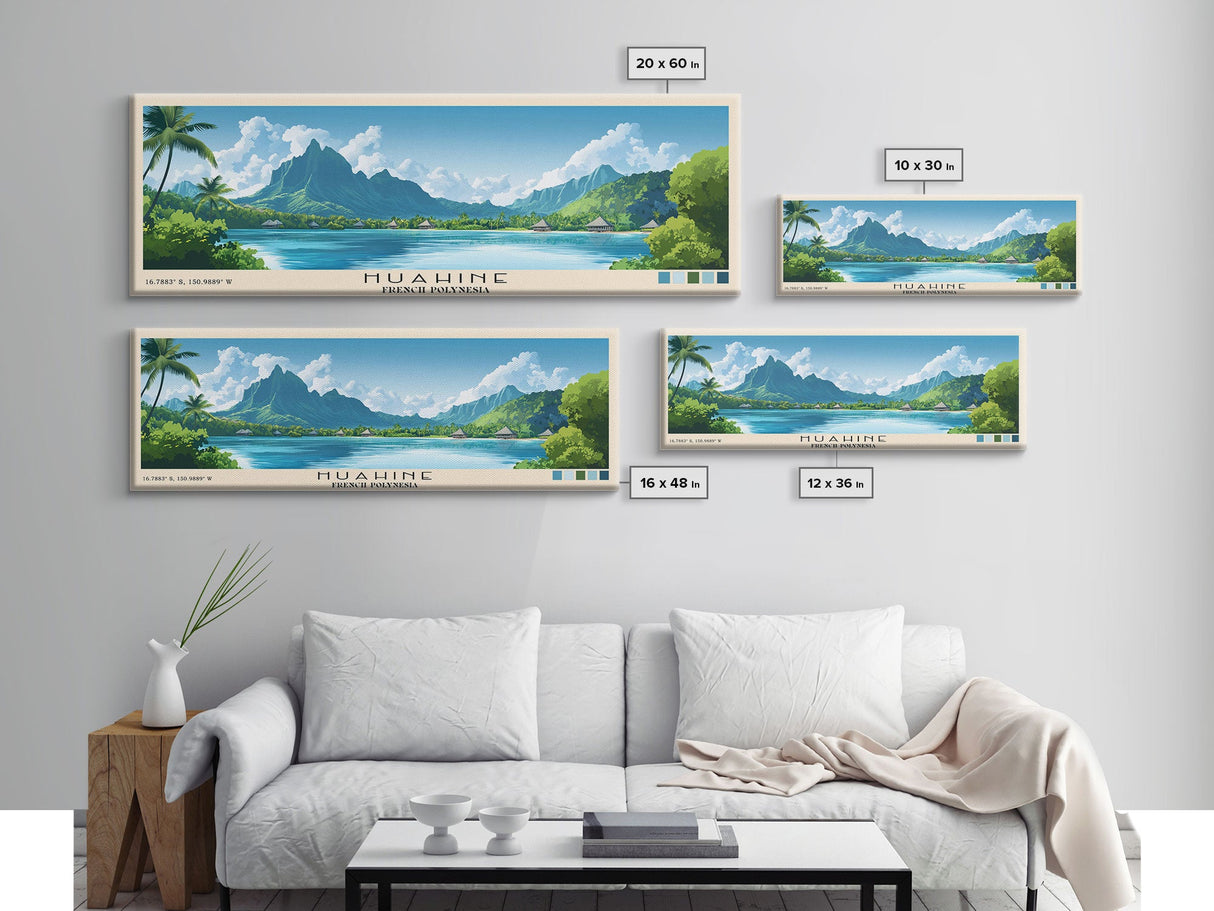 Huahine, French Polynesia Panoramic Beach Print, Vacation Gift, French Polynesia Wall Art, Beach Painting, Beach Decor, Beach Painting