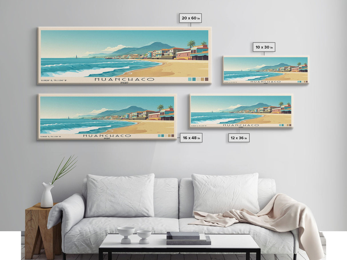 Huanchaco, Peru Panoramic Print, Vacation Gift, Peru Wall Art, Beach Painting, Beach Decor, Large Wall Art, Wood Frame Art