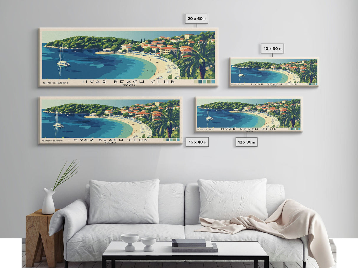 Hvar Beach Club, Croatia Panoramic Beach Print, Vacation Gift, Croatia Wall Art, Beach Painting, Beach Decor, Beach Painting