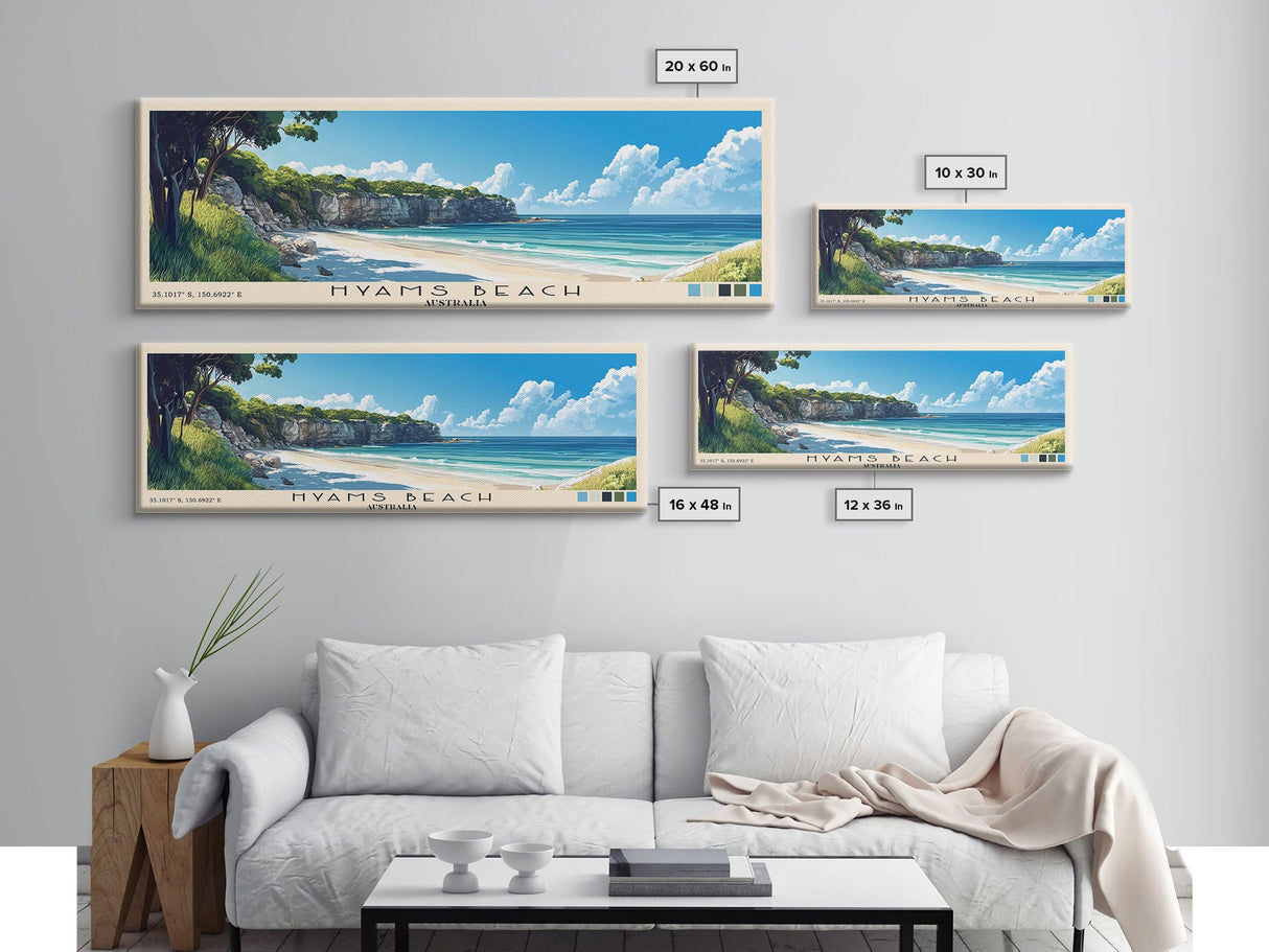 Hyams Beach, Australia Panoramic Print, Vacation Gift, Australia Wall Art, Beach Painting, Beach Decor, Large Wall Art, Wood Frame Art