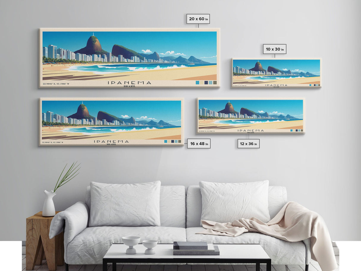 Ipanema, Brazil Panoramic Beach Print, Vacation Gift, Brazil Wall Art, Beach Painting, Beach Decor, Beach Painting