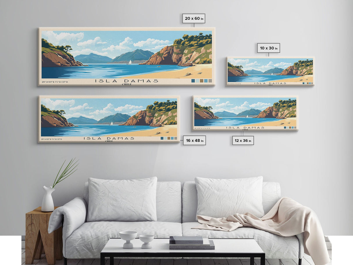 Isla Damas, Chile Panoramic Print, Vacation Gift, Chile Wall Art, Beach Painting, Beach Decor, Large Wall Art, Wood Frame Art