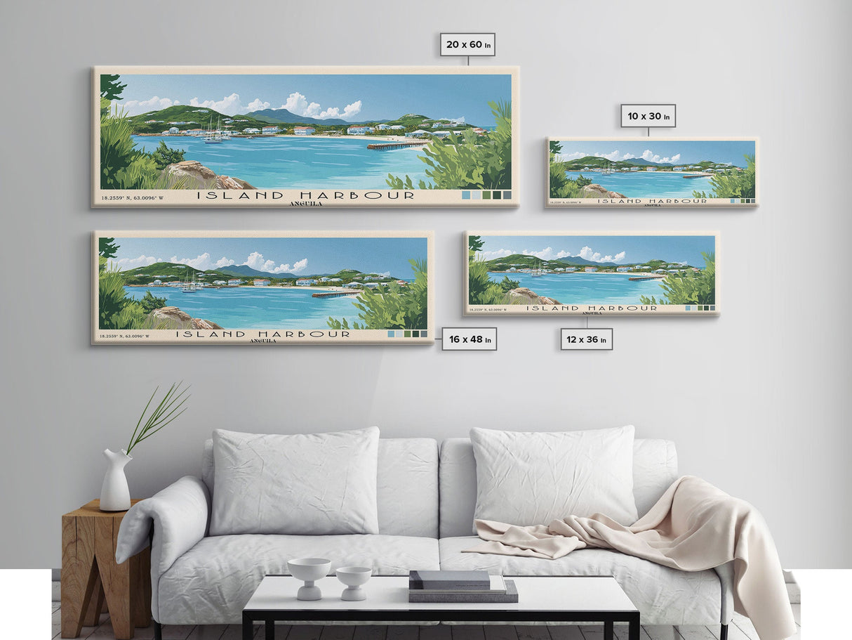 Island Harbour, Anguila Panoramic Beach Print, Vacation Gift, Anguila Wall Art, Beach Painting, Beach Decor, Beach Painting