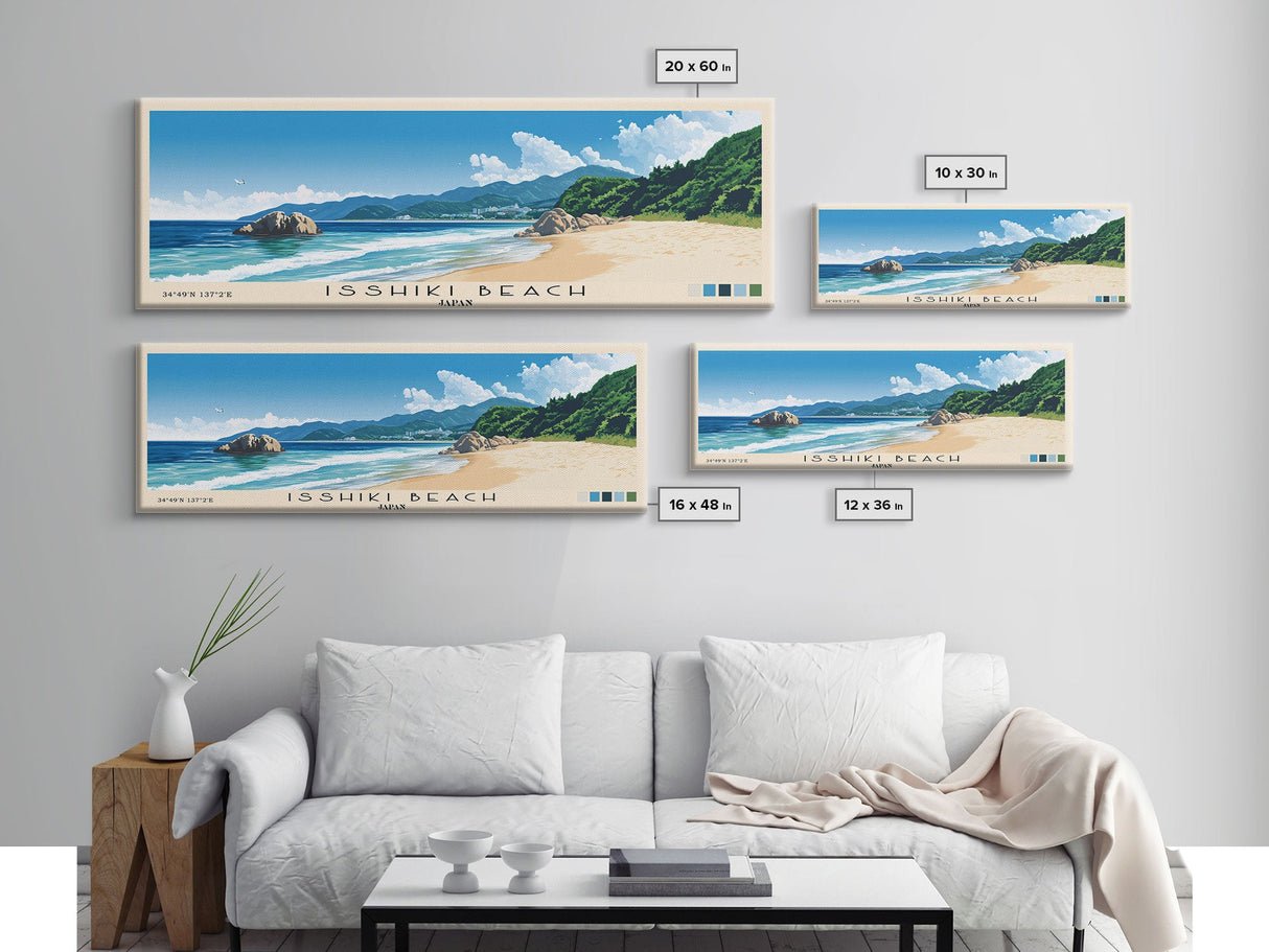 Isshiki Beach, Japan Panoramic Beach Print, Vacation Gift, Japan Wall Art, Framed Canvas Print, Framed Beach Painting