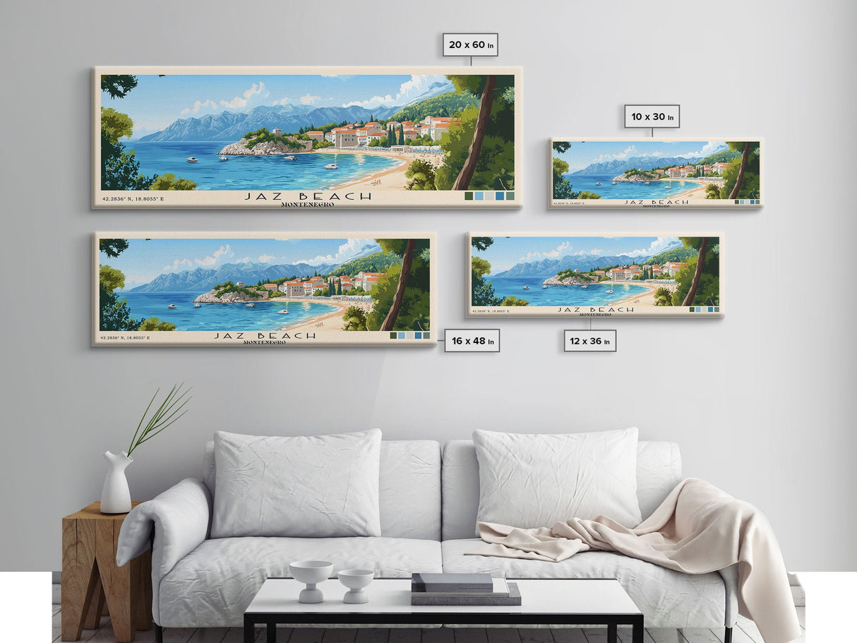 Jaz Beach, Montenegro Panoramic Print, Vacation Gift, Montenegro Wall Art, Beach Painting, Beach Decor, Beach Or Lakehouse Art