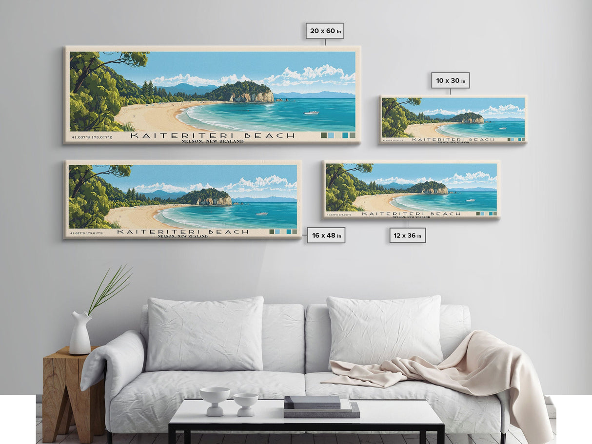 Kaiteriteri Beach, Nelson, New Zealand Panoramic Beach Print, Vacation Gift, Nelson, New Zealand Wall Art, Beach Painting, Beach Decor, Beach Painting