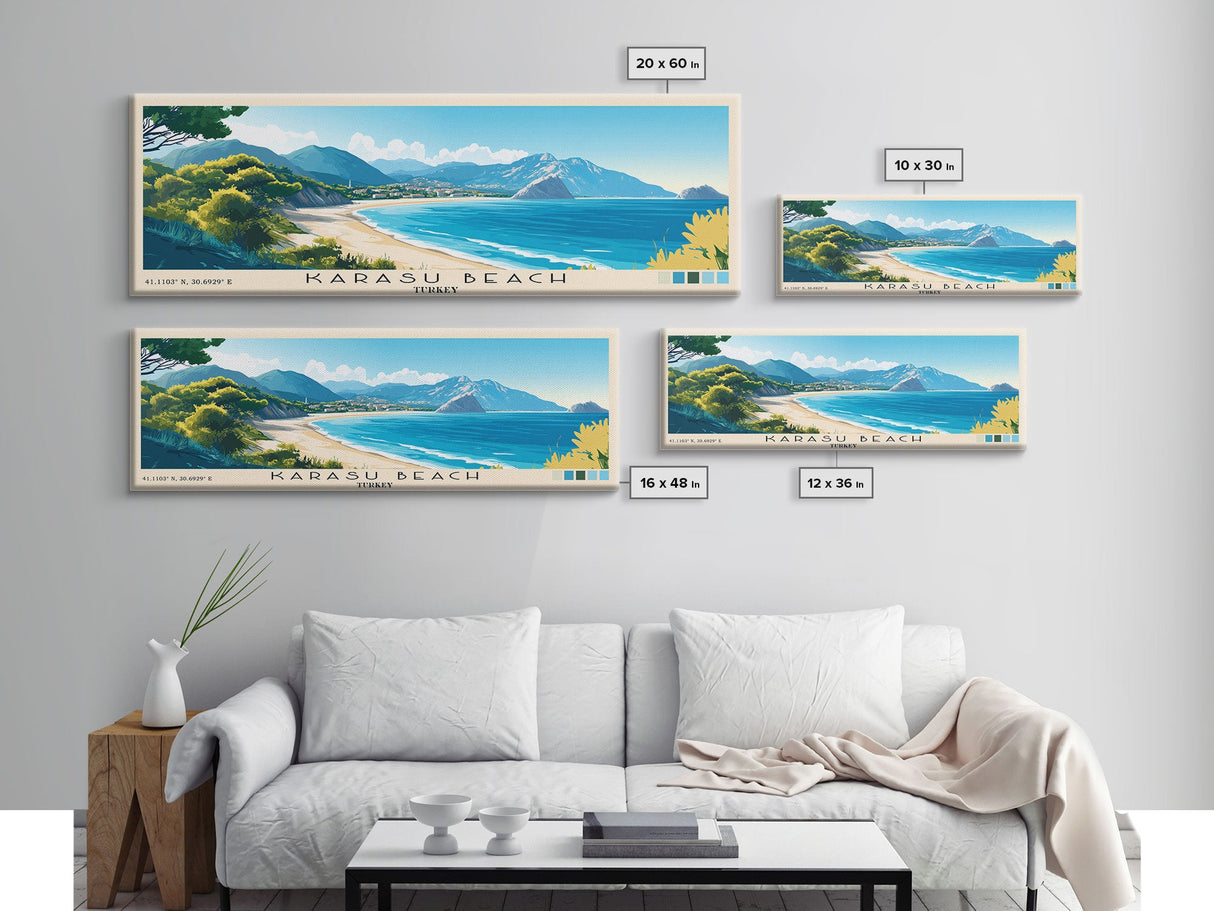 Karasu Beach, Turkey Panoramic Beach Print, Vacation Gift, Turkey Wall Art, Beach Painting, Beach Decor, Beach Painting