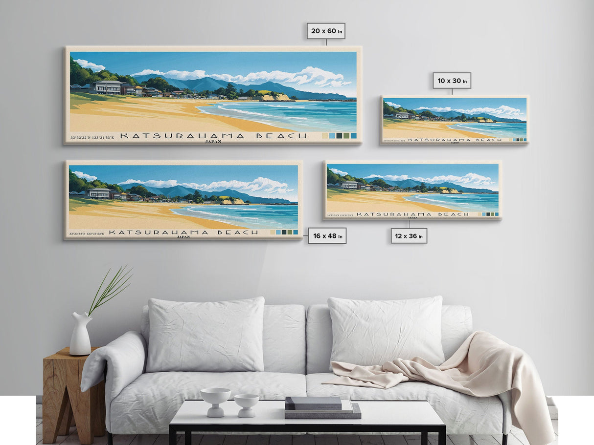 Katsurahama Beach, Japan Panoramic Beach Print, Vacation Gift, Japan Wall Art, Framed Canvas Print, Framed Beach Painting