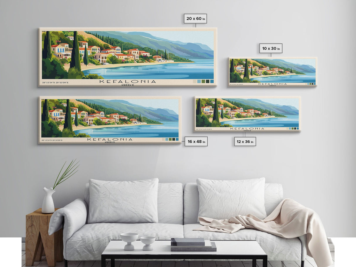 Kefalonia, Greece Panoramic Print, Vacation Gift, Greece Wall Art, Beach Painting, Beach Decor, Large Wall Art, Wood Frame Art