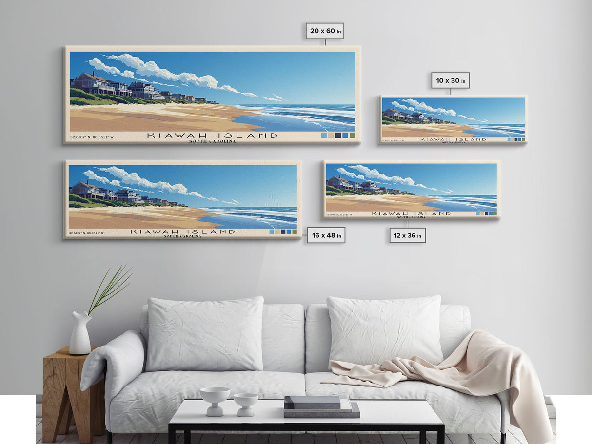 Kiawah Island, South Carolina Panoramic Beach Print, Vacation Gift, South Carolina Wall Art, Beach Painting, Beach Decor, Beach Painting