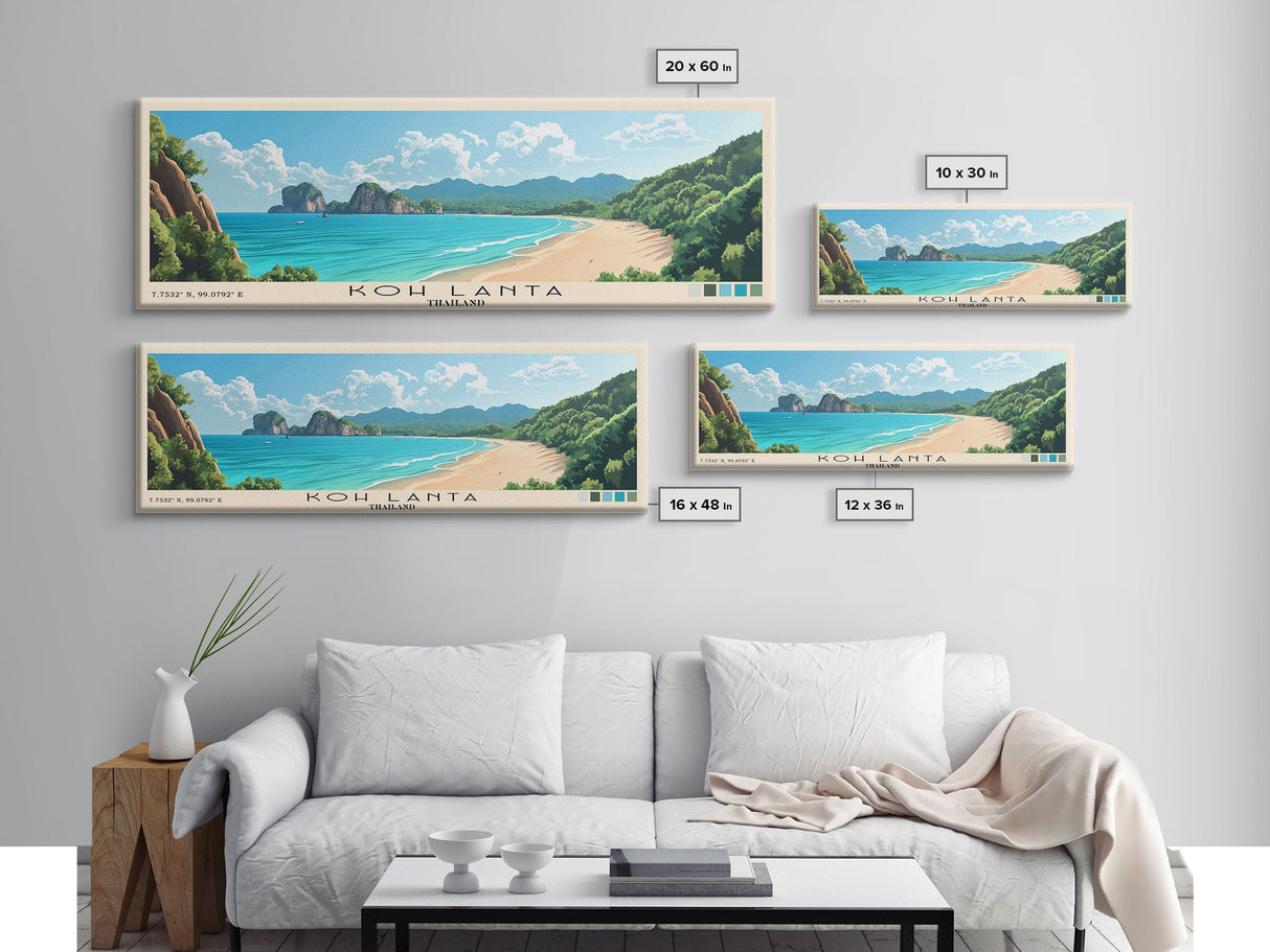 Koh Lanta, Thailand Panoramic Beach Print, Vacation Gift, Thailand Wall Art, Beach Painting, Beach Decor, Beach Painting