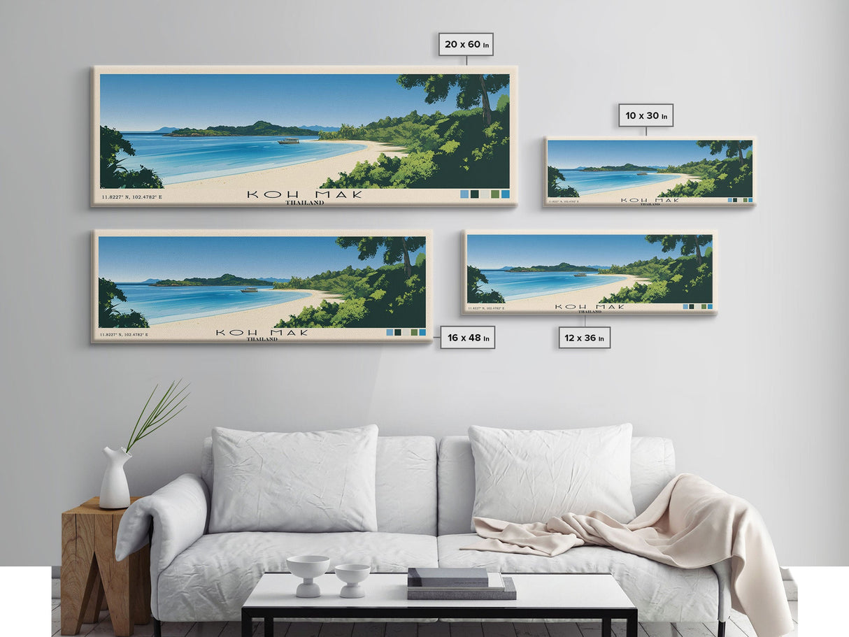 Koh Mak, Thailand Panoramic Beach Print, Vacation Gift, Thailand Wall Art, Framed Canvas Print, Framed Beach Painting