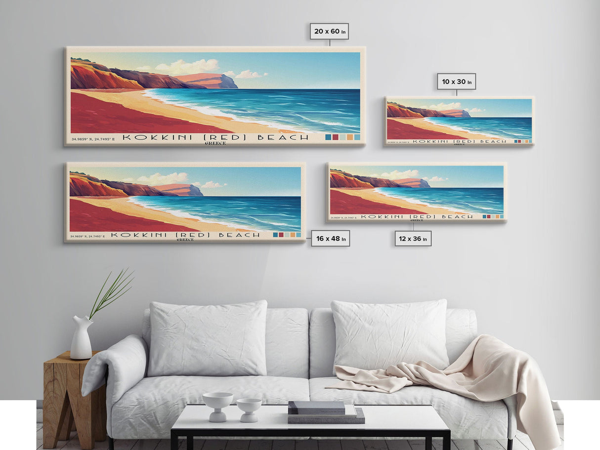 Kokkini (Red) Beach, Greece Panoramic Print, Vacation Gift, Greece Wall Art, Beach Painting, Beach Decor, Large Wall Art, Wood Frame Art