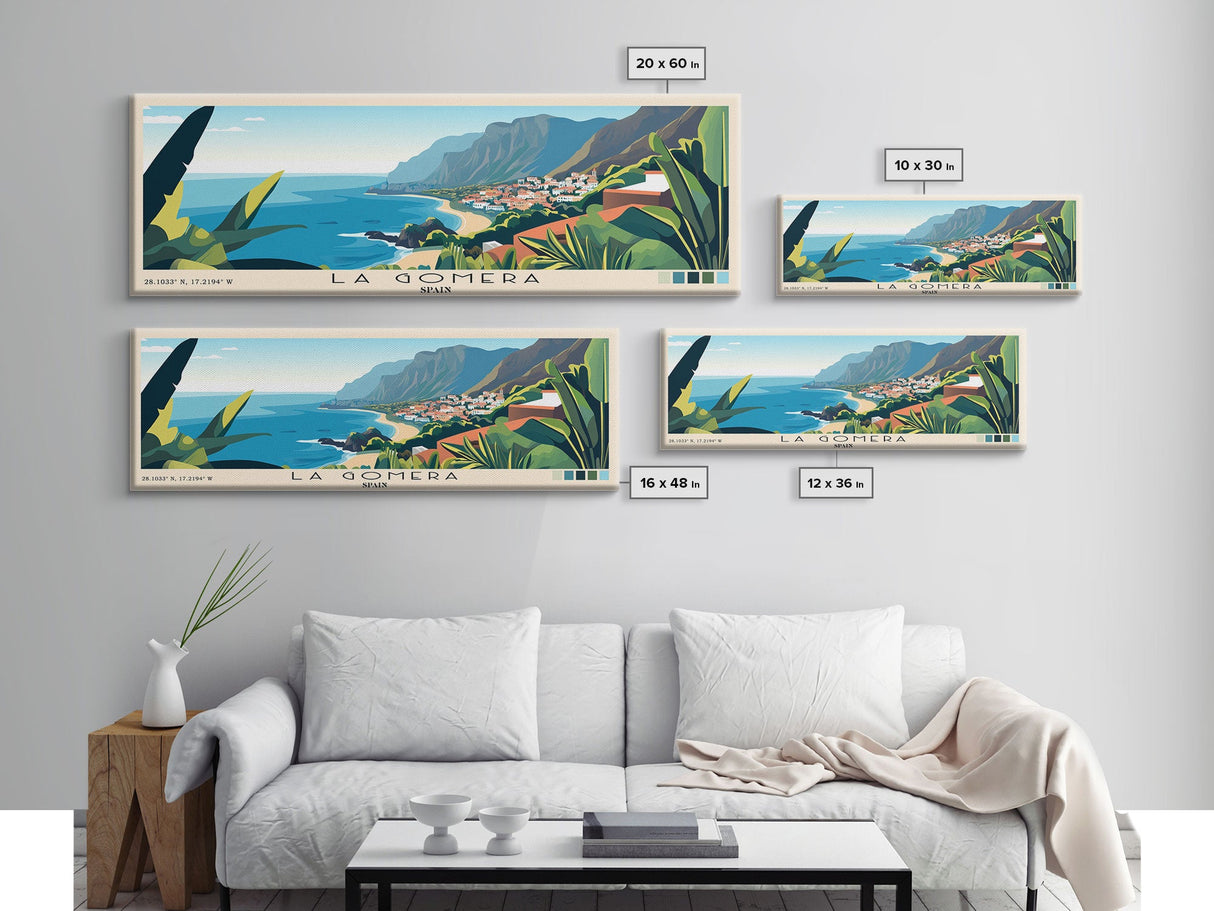 La Gomera, Spain Panoramic Beach Print, Vacation Gift, Spain Wall Art, Framed Canvas Print, Framed Beach Painting