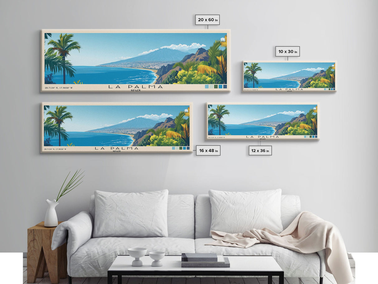 La Palma, Spain Panoramic Beach Print, Vacation Gift, Spain Wall Art, Beach Painting, Beach Decor, Beach Painting