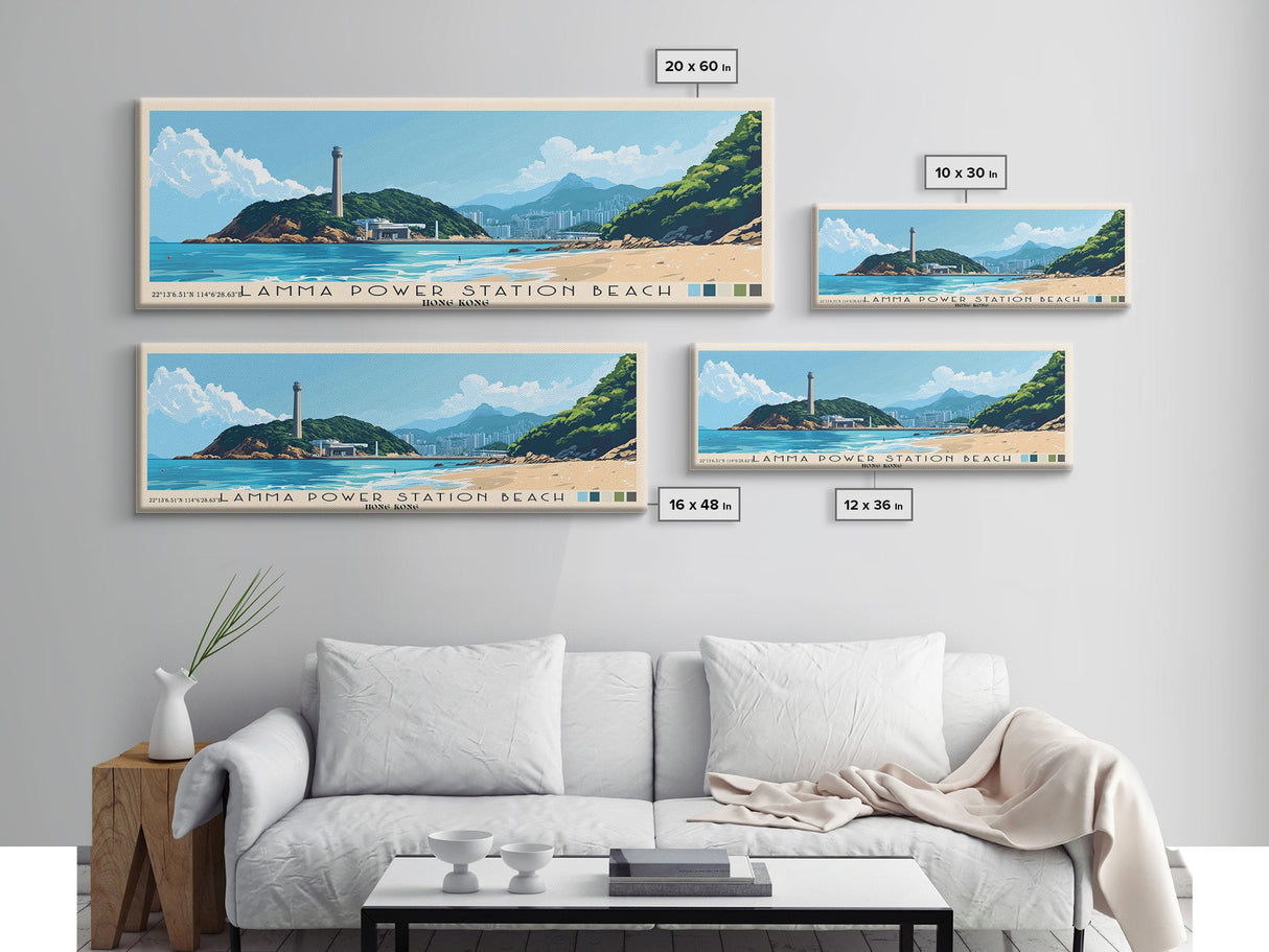 Lamma Power Station Beach, Hong Kong Panoramic Print, Vacation Gift, Hong Kong Wall Art, Beach Painting, Beach Decor, Large Wall Art, Wood Frame Art