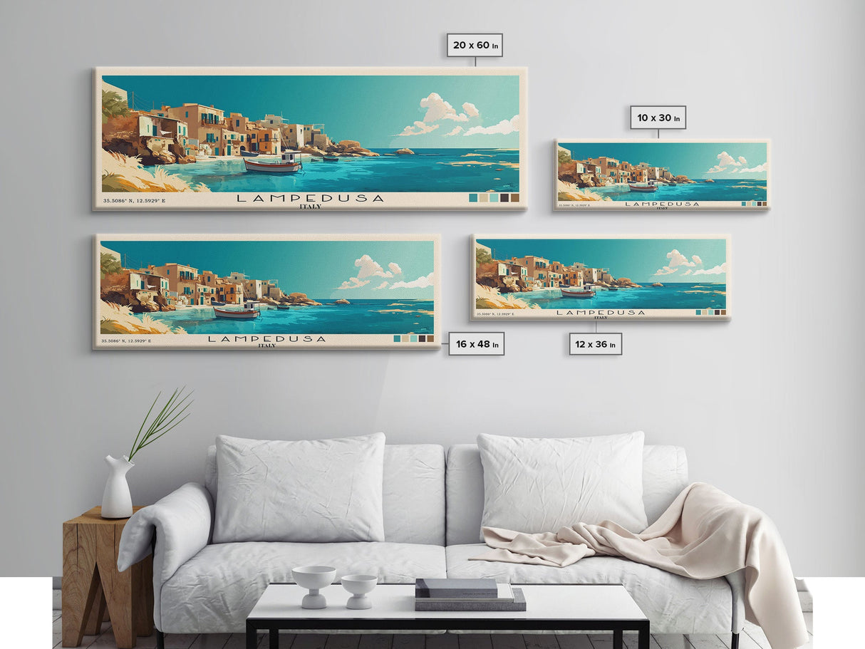 Lampedusa, Italy Panoramic Beach Print, Vacation Gift, Italy Wall Art, Framed Canvas Print, Framed Beach Painting