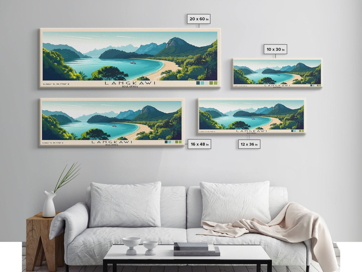 Langkawi, Malaysia Panoramic Print, Vacation Gift, Malaysia Wall Art, Beach Painting, Beach Decor, Large Wall Art, Wood Frame Art