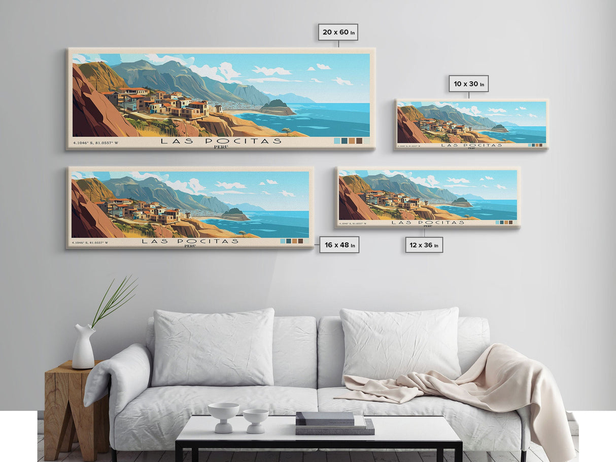 Las Pocitas, Peru Panoramic Print, Vacation Gift, Peru Wall Art, Beach Painting, Beach Decor, Beach Or Lakehouse Art