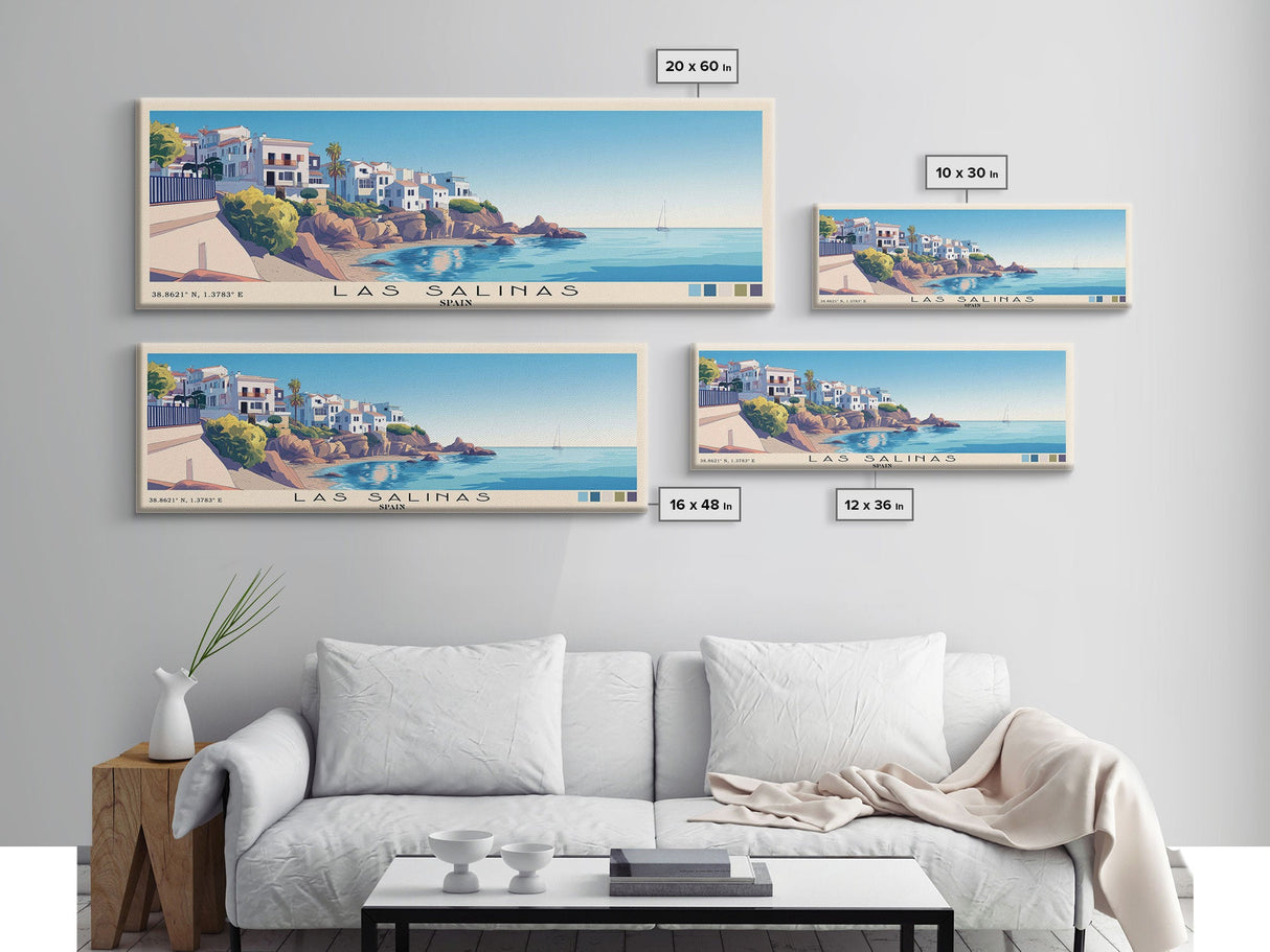 Las Salinas, Spain Panoramic Beach Print, Vacation Gift, Spain Wall Art, Beach Painting, Beach Decor, Beach Painting