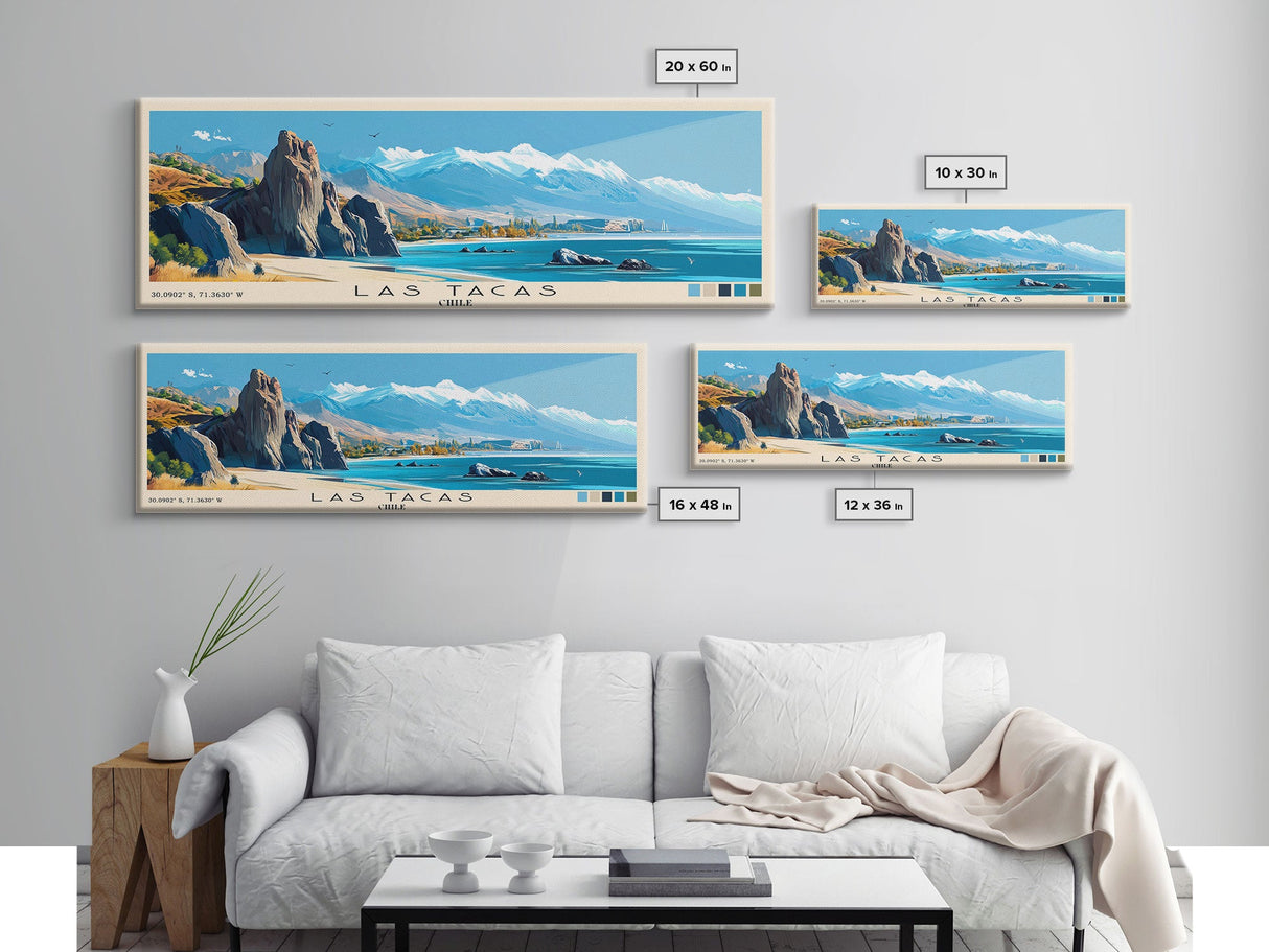 Las Tacas, Chile Panoramic Print, Vacation Gift, Chile Wall Art, Beach Painting, Beach Decor, Large Wall Art, Wood Frame Art