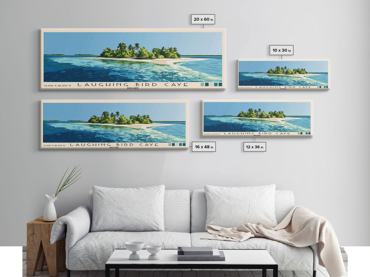 Laughing Bird Caye, Belize Panoramic Beach Print, Vacation Gift, Belize Wall Art, Framed Canvas Print, Framed Beach Painting