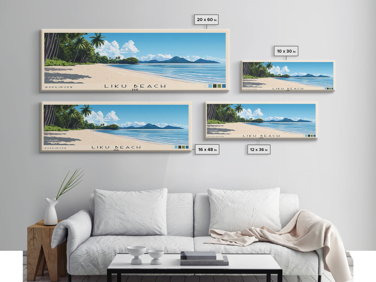 Liku Beach, Fiji Panoramic Beach Print, Vacation Gift, Fiji Wall Art, Framed Canvas Print, Framed Beach Painting