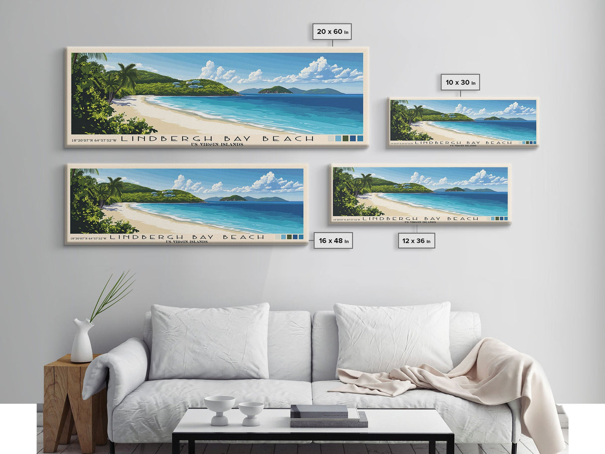 Lindbergh Bay Beach, US Virgin islands Panoramic Beach Print, Vacation Gift, US Virgin islands Wall Art, Beach Painting, Beach Decor, Beach Painting