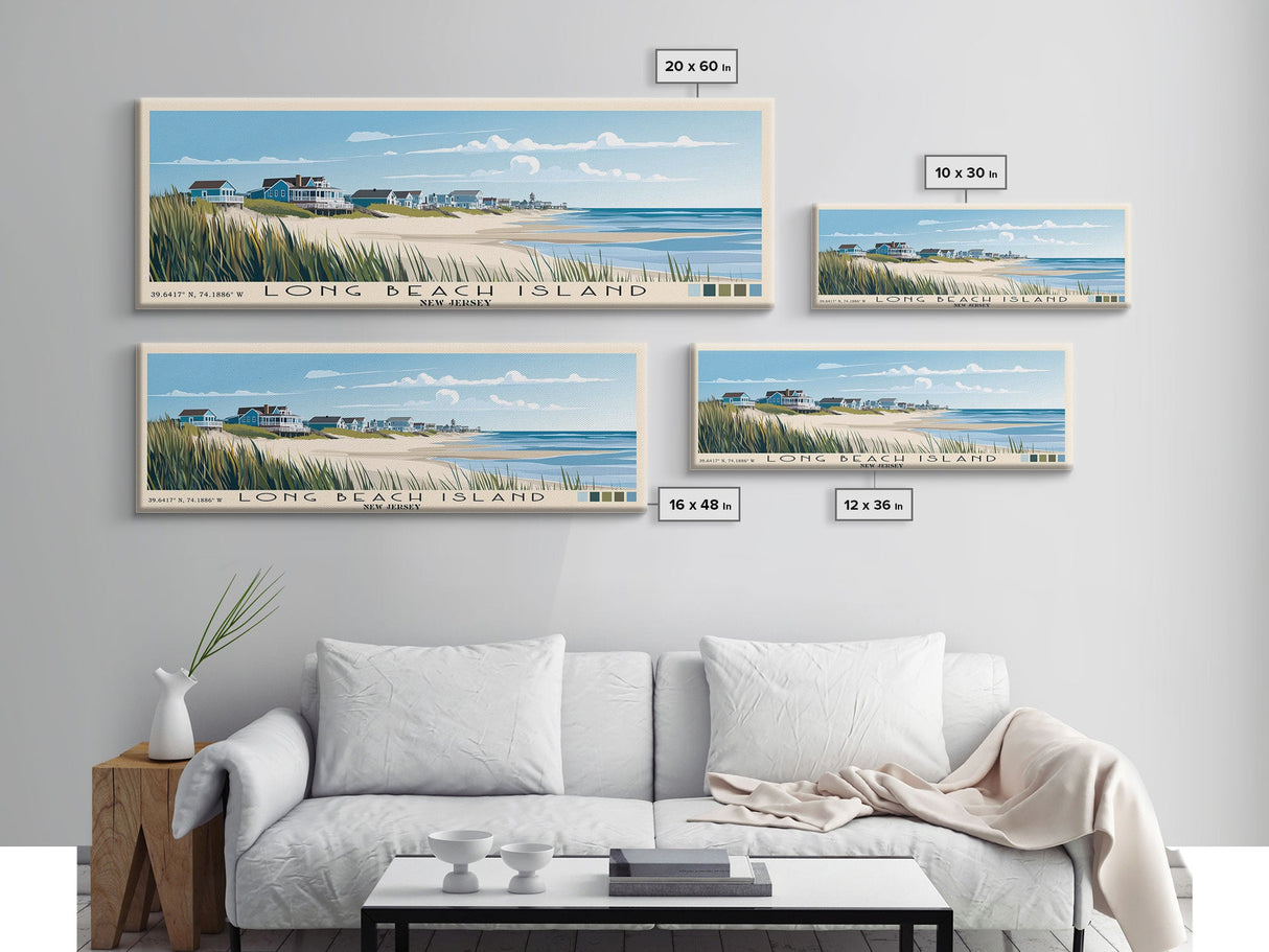 Long Beach Island, New Jersey Panoramic Print, Vacation Gift, New Jersey Wall Art, Beach Painting, Beach Decor, Beach Or Lakehouse Art