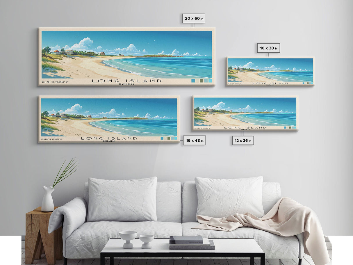 Long Island, Bahamas Panoramic Beach Print, Vacation Gift, Bahamas Wall Art, Beach Painting, Beach Decor, Beach Painting