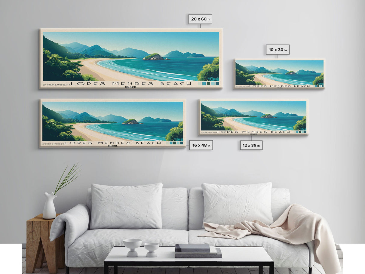 Lopes Mendes Beach, Brazil Panoramic Beach Print, Vacation Gift, Brazil Wall Art, Framed Canvas Print, Framed Beach Painting