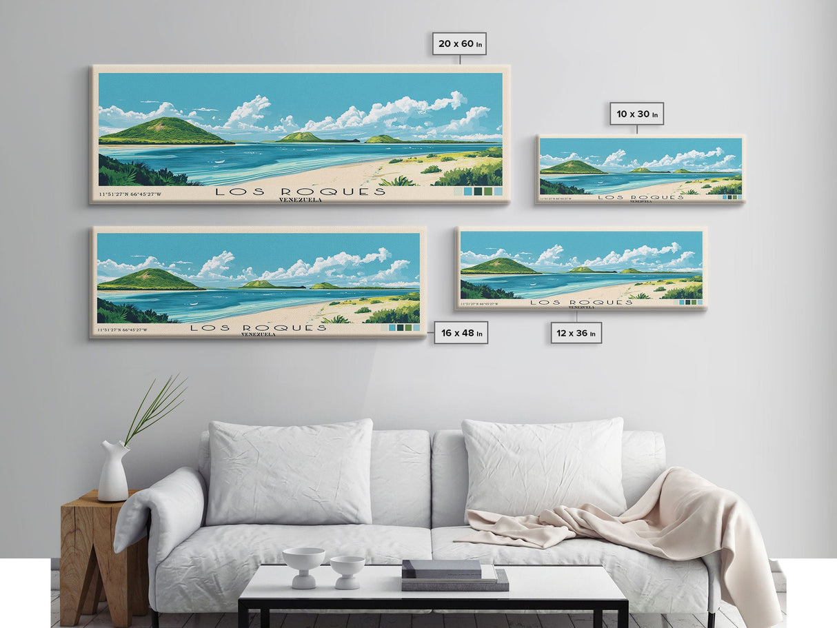 Los Roques, Venezuela Panoramic Beach Print, Vacation Gift, Venezuela Wall Art, Beach Painting, Beach Decor, Beach Painting