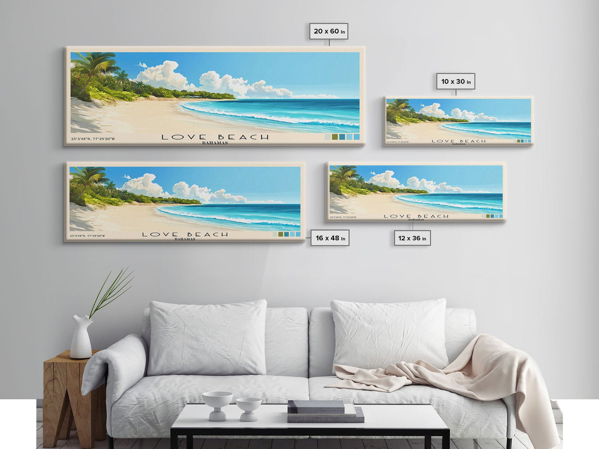 Love Beach, Bahamas Panoramic Print, Vacation Gift, Bahamas Wall Art, Beach Painting, Beach Decor, Large Wall Art, Wood Frame Art