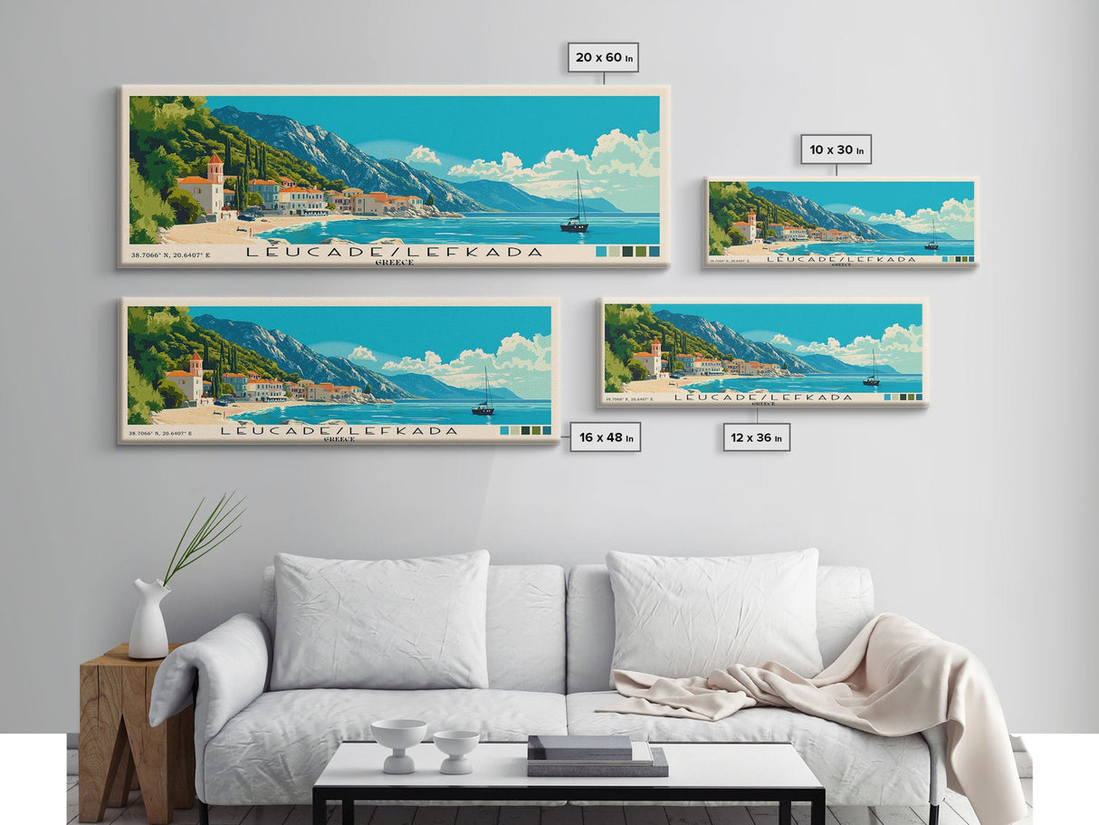 Léucade/Lefkada, Greece Panoramic Beach Print, Vacation Gift, Greece Wall Art, Framed Canvas Print, Framed Beach Painting