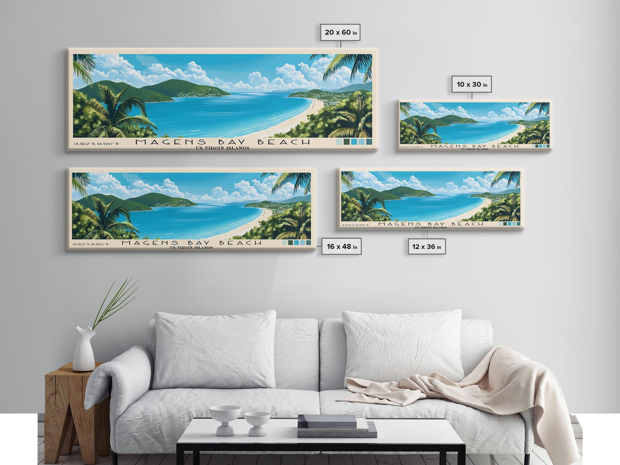 Magens Bay Beach, US Virgin islands Panoramic Beach Print, Vacation Gift, US Virgin islands Wall Art, Beach Painting, Beach Decor, Beach Painting