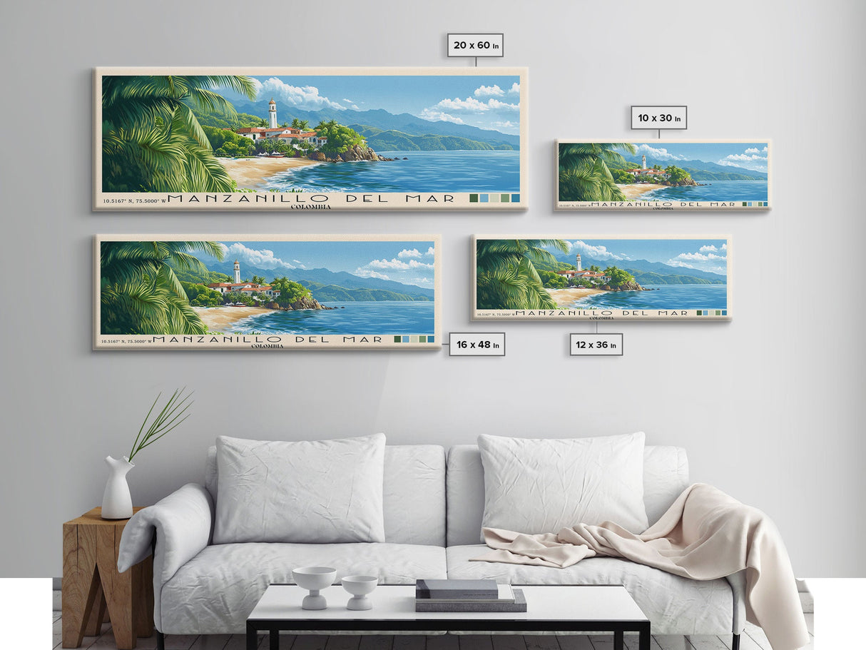 Manzanillo del Mar, Colombia Panoramic Beach Print, Vacation Gift, Colombia Wall Art, Framed Canvas Print, Framed Beach Painting